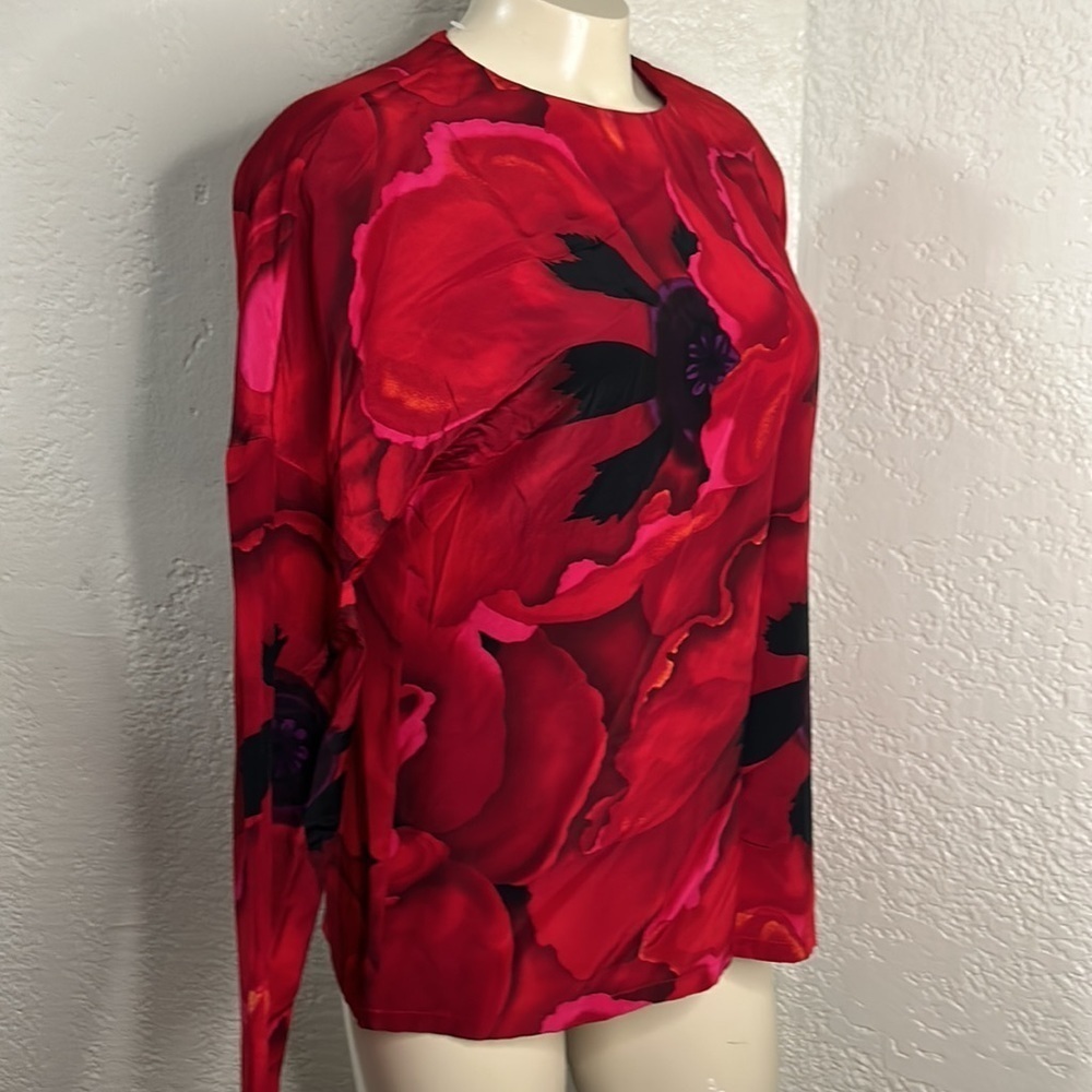 ELLEN Tracy vtg 100% silk floral blouse SZ 4 - Picture 4 of 10